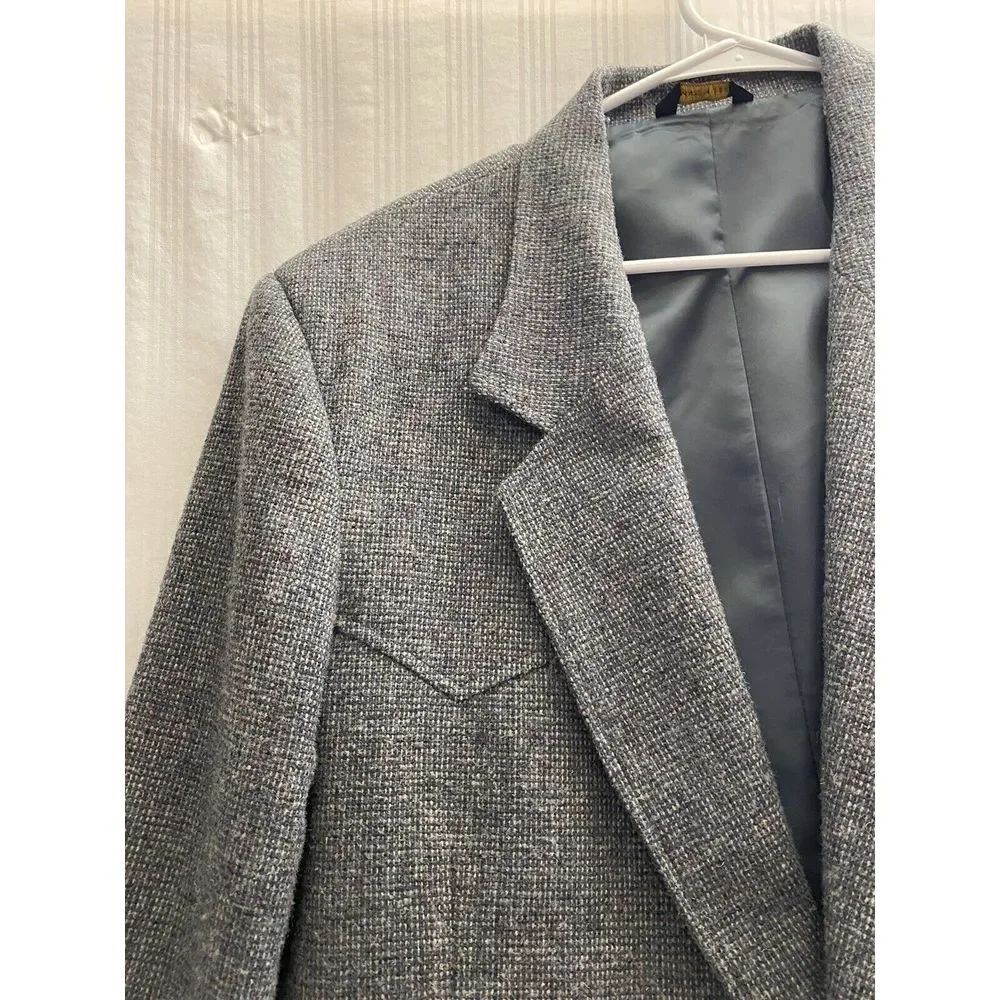 Vintage Pioneer Wear Western Sport coat Jacket Grey Elbow Patches 44L Wool Blend